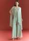 Powder Blue Chinon Cape Suit With Zardosi Thread And Moti Work
