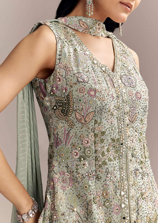 Powder Blue Georgette Palazzo Suit With Sequins And Resham Work Powder Blue Georgette Palazzo Suit With Sequins And Resham Work