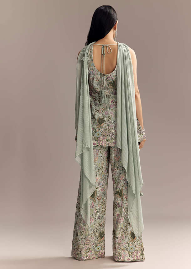 Powder Blue Georgette Palazzo Suit With Sequins And Resham Work Powder Blue Georgette Palazzo Suit With Sequins And Resham Work