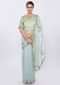 Powder blue organza saree with  contrasting pista green raw silk blouse only on kalki