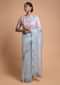 Powder Blue Saree In Organza With Embellished Semi Circles On The Border Online - Kalki Fashion