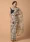 Powder Green Saree In Organza With Floral Print And Moti Accents