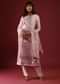 Powder Peach Straight Cut Suit With Multi Colored Thread Embroidered Floral Motifs On The Yoke And Organza Dupatta