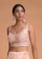 Powder Pink Blouse In Raw Silk With Beads And Zardosi Embroidered Floral Jaal