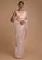 Powder Pink Saree In Organza With Foil Printed Floral Buttis All Over