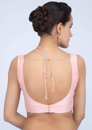 Powder Pink Blouse In Raw Silk With Sweet Heart Neck