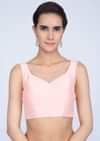 Powder Pink Blouse In Raw Silk With Sweet Heart Neck