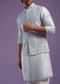 Powder Blue Jacket Kurta Set In Silk With Thread And Mirror Work