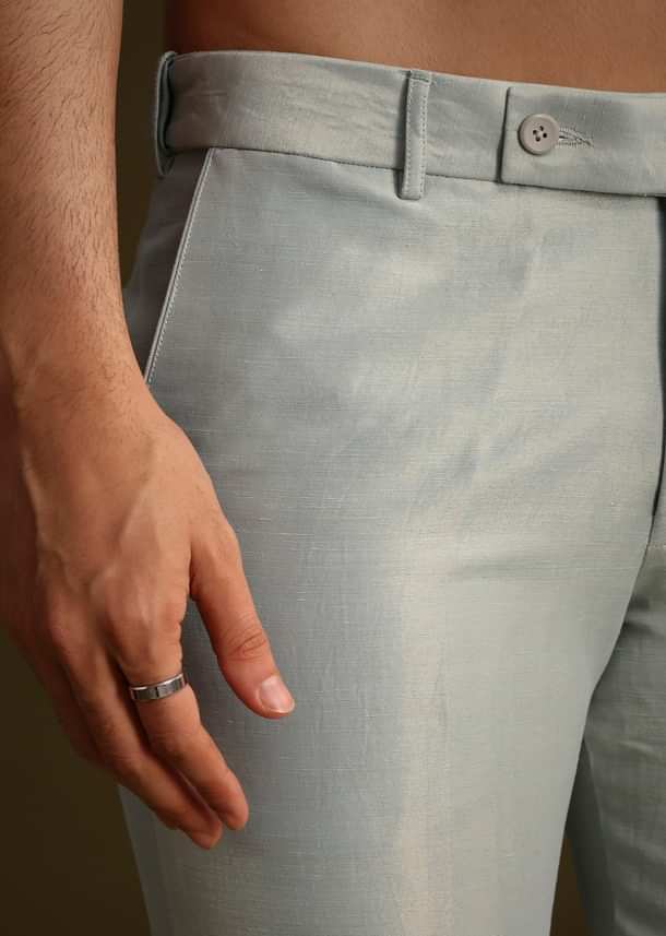 Powder Blue Silk Mirror Work Indo Jacket Set