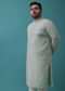 Powder Green Embroidered Kurta Set In Cotton Silk With Mirror Work