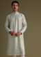 Powder Green Kurta Set With Mirror Work Embroidery In Cotton Silk