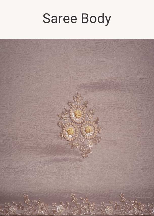 Powder Lavender Tissue Saree With Floral Embroidery Powder Lavender Tissue Saree With Floral Embroidery