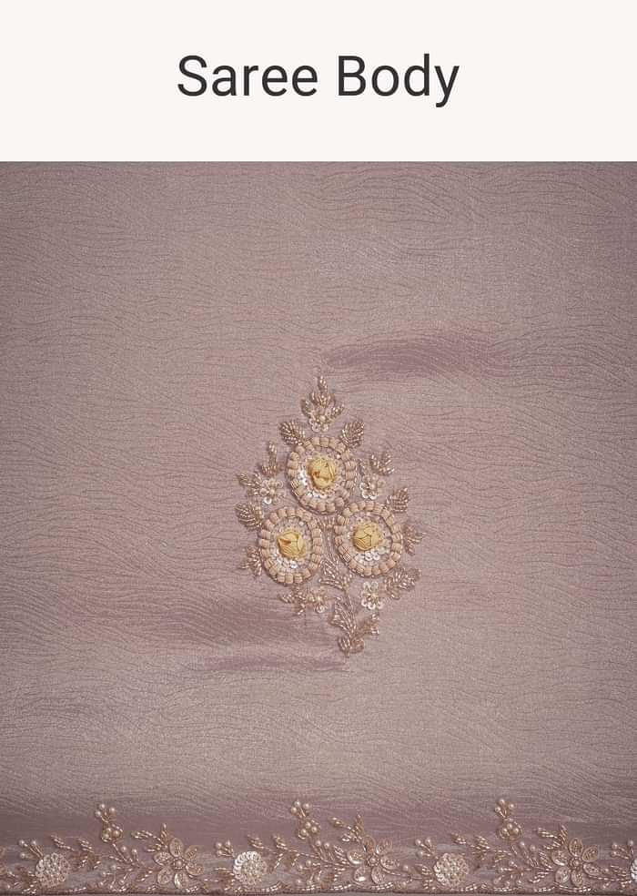 Powder Lavender Tissue Saree With Floral Embroidery