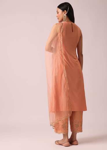Powder Peach Chanderi Anarkali And Pant Set