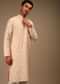 Powder Peach Kurta Set In Silk With Thread And Abla Embroidered Geometric Motifs In Striped Design