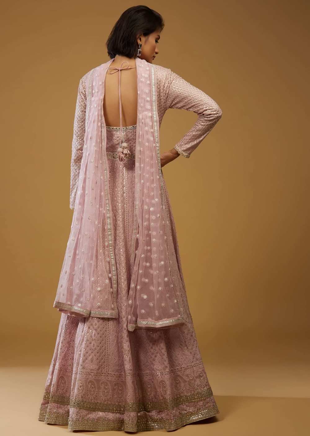 Powder Pink Anarkali Suit In Georgette With Embroidery