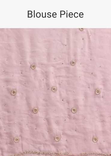 Powder Pink Embroidered Saree And Unstitched Blouse