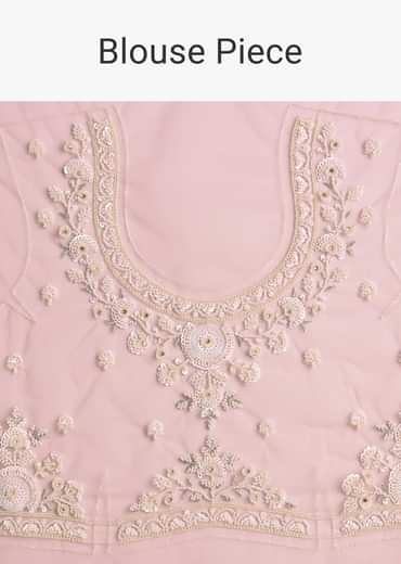 Powder Pink Net Saree Embroidered With Beads And Sequins