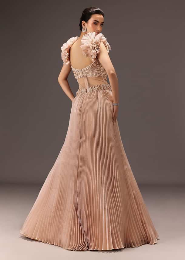 Powder Pink Ruffle Gown In Organza