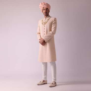 Powder Pink Sherwani In Georgette With Heavy Embroidery