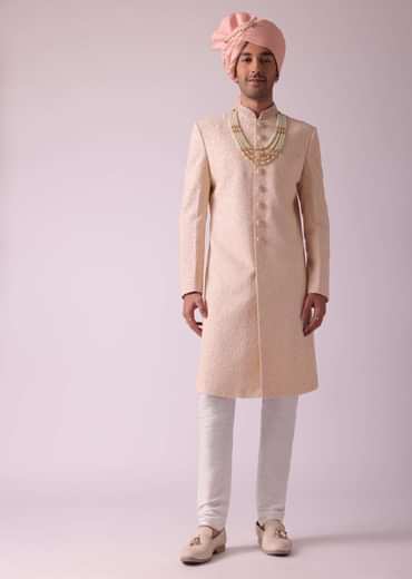 Powder Pink Sherwani In Georgette With Heavy Embroidery