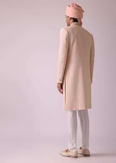 Powder Pink Sherwani In Georgette With Heavy Embroidery