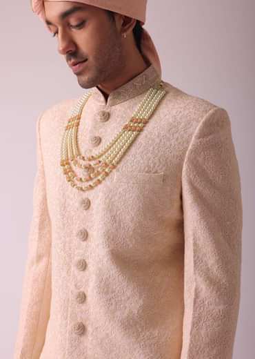 Powder Pink Sherwani In Georgette With Heavy Embroidery