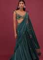 Emerald Green Pre-Pleated Saree With Floral Buttis And Embroidered Blouse - NOOR 2022