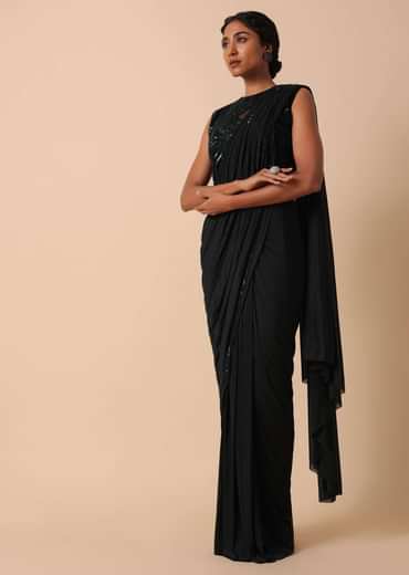 Pre Stitched Black Saree With Cut Dana Embellishments