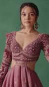 Mauve Embroidered Anarkali Suit With Flared Palazzo Pant