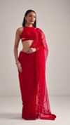 Red Net Saree With Sequins And Stones Embroidery