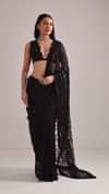 Black Net Saree With Sequins And Stones Embroidery