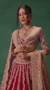 Maroon Raw Silk Lotus Embroidered Kali Lehenga Dupatta Set