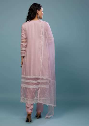 Petal Pink Pant Suit Set In Viscose Silk