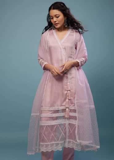 Petal Pink Pant Suit Set In Viscose Silk