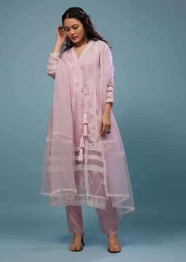 Petal Pink Pant Suit Set In Viscose Silk