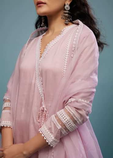 Petal Pink Pant Suit Set In Viscose Silk