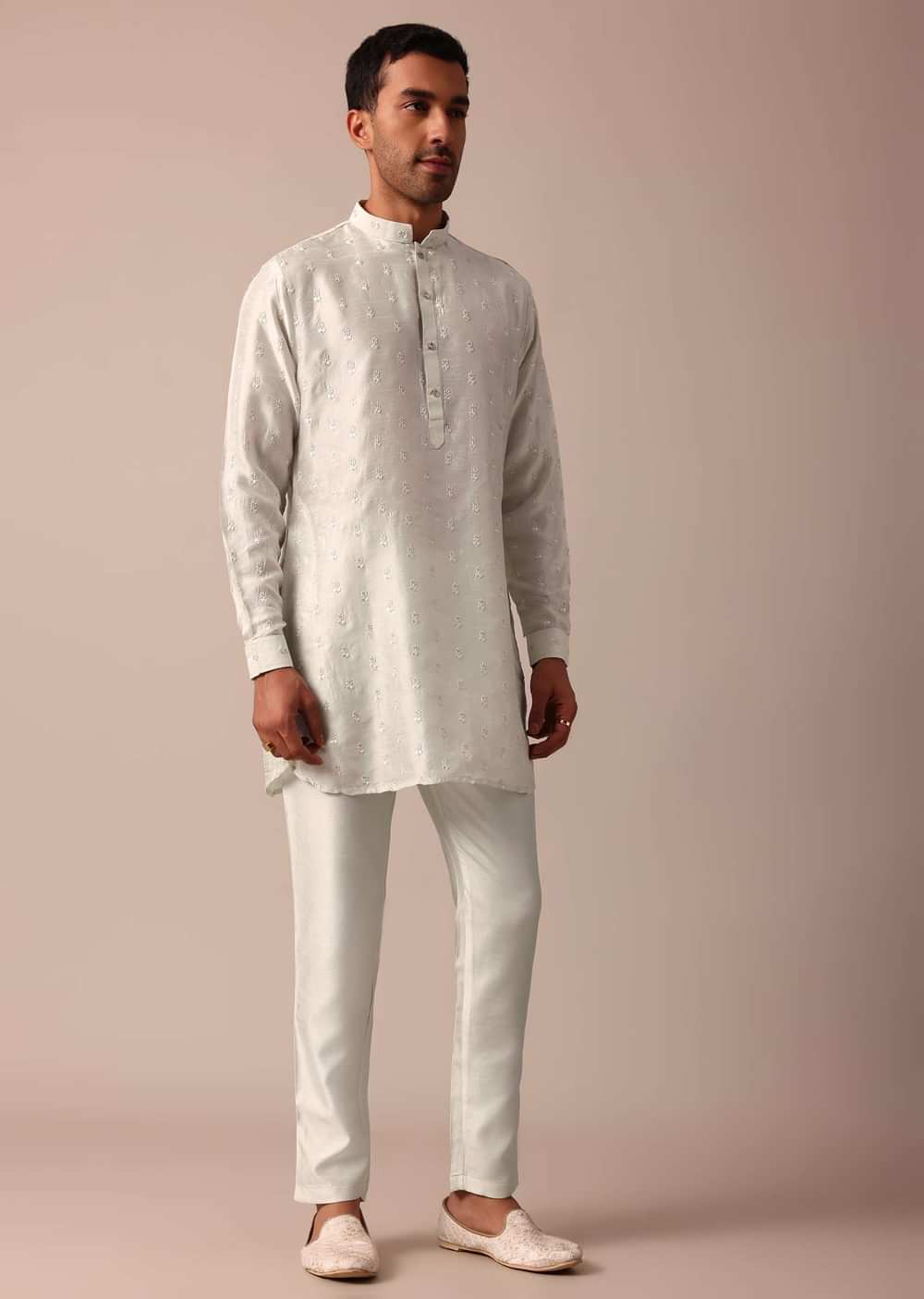 Pristine White Silk Jacket Kurta Set