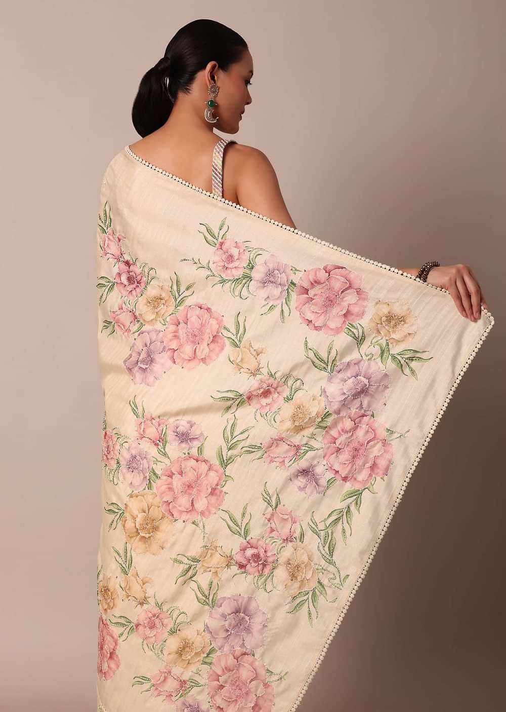 Pristine White Silk Saree With Floral Cutwork And Printed Pallu