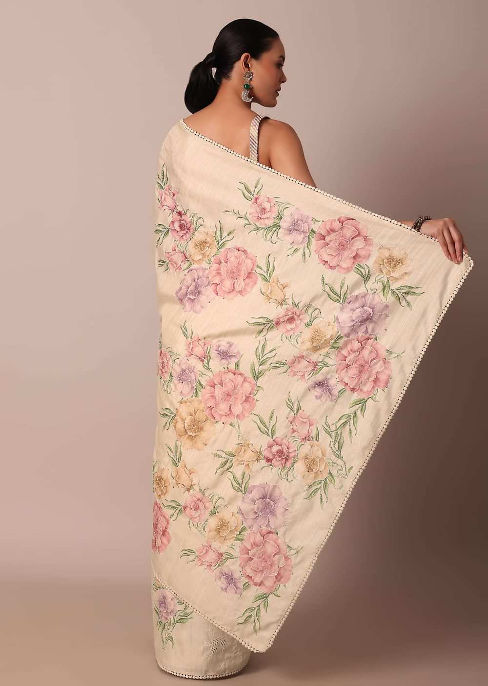 Pristine White Silk Saree With Floral Cutwork And Printed Pallu