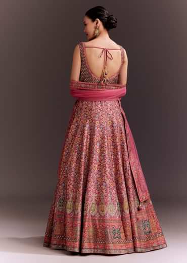 Punch Pink Embroidered Anarkali With Net Dupatta