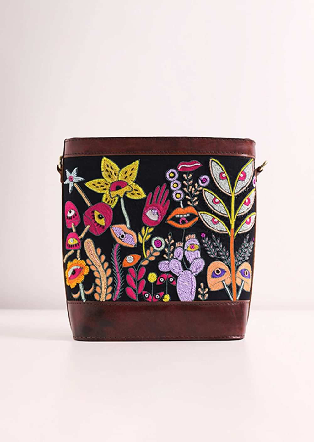 Pure Leather Multicolor Handbag With Kutchi Traditional Embroidery