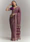 Purple Banarasi Georgette Embroidered Saree With Heavy Hand Embroidery
