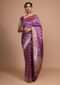 Purple Banarasi Saree In Silk With Weaved Floral Mesh Jaal