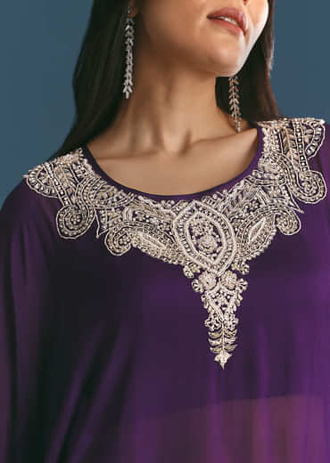 Purple Chinon Embroidered Cape Suit