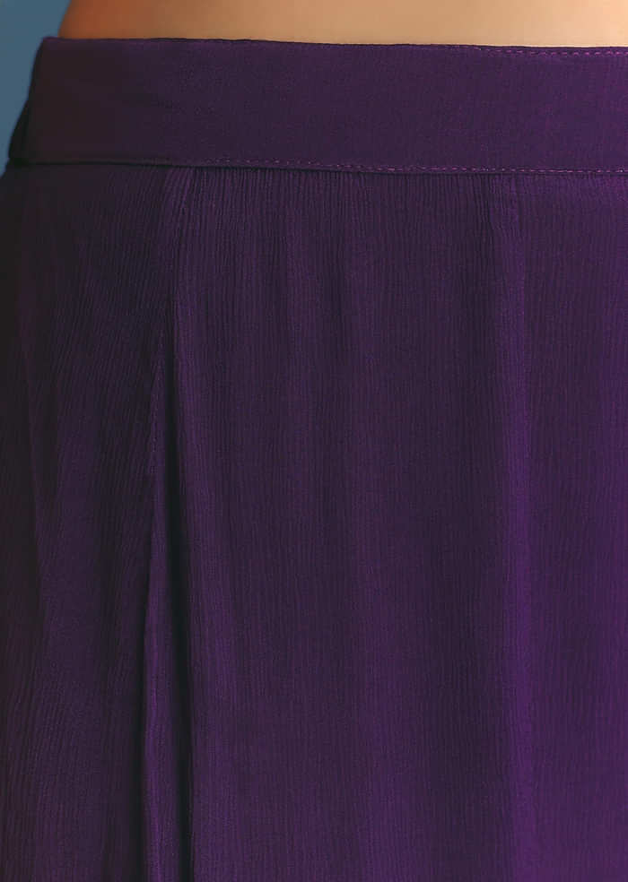 Purple Chinon Embroidered Cape Suit