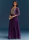 Purple Dola Silk Anarkali Suit With Gotta And Beaded Embroidery