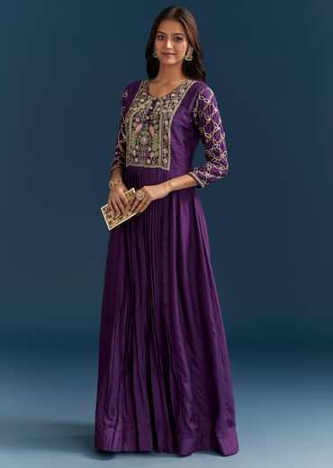 Purple Dola Silk Anarkali Suit With Gotta And Beaded Embroidery
