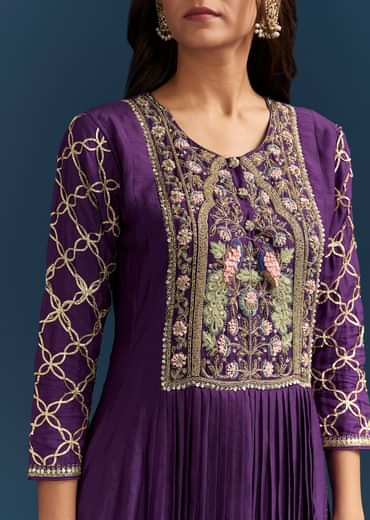 Purple Dola Silk Anarkali Suit With Gotta And Beaded Embroidery