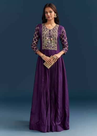 Purple Dola Silk Anarkali Suit With Gotta And Beaded Embroidery